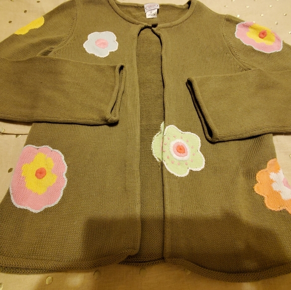 Talbots Kids Knitted Girls  Rainbow Cardigan Olive Green Sweater-Size 12 - Picture 4 of 5